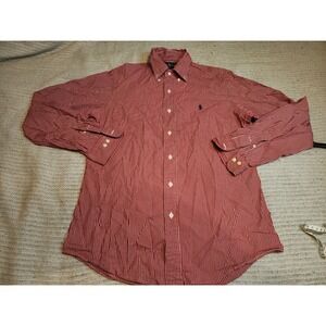 Ralph Lauren Mens Custom Fit Striped Button Down Shirt Red White 15.5 34/35